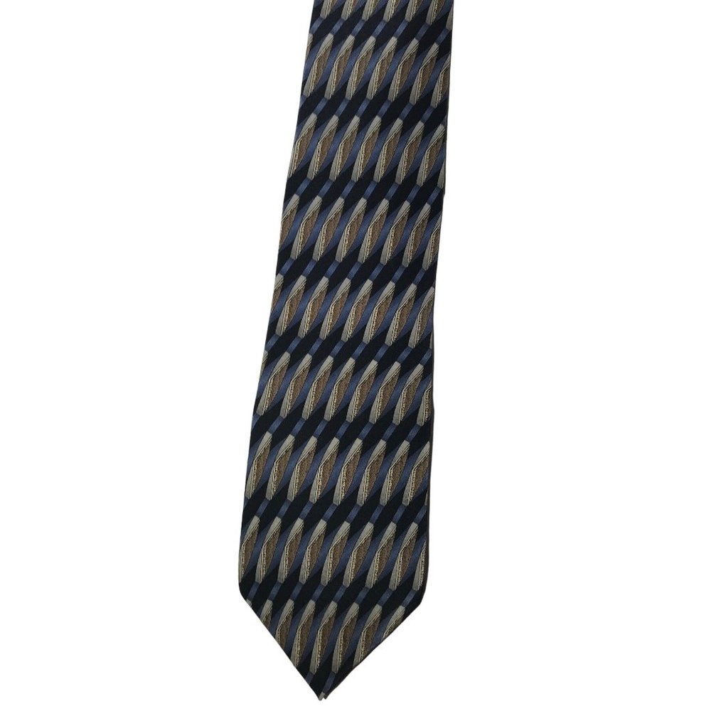 Van Heusen Executive Silk Blue Silver Grey Black Standard Neck Tie 58 x 4 Retro
